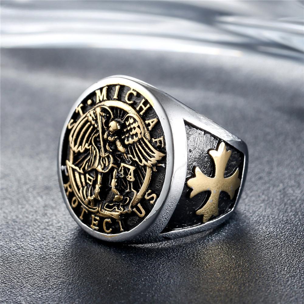Vintage Cross Holy War Angel Men's Titanium Ring