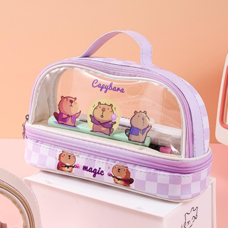 Cartoon Capibala Pencil Bag Large Capacity Pencil Case Aesthetic Pen Case Makeup Bag Clear Pen Bag Pencil Organisers