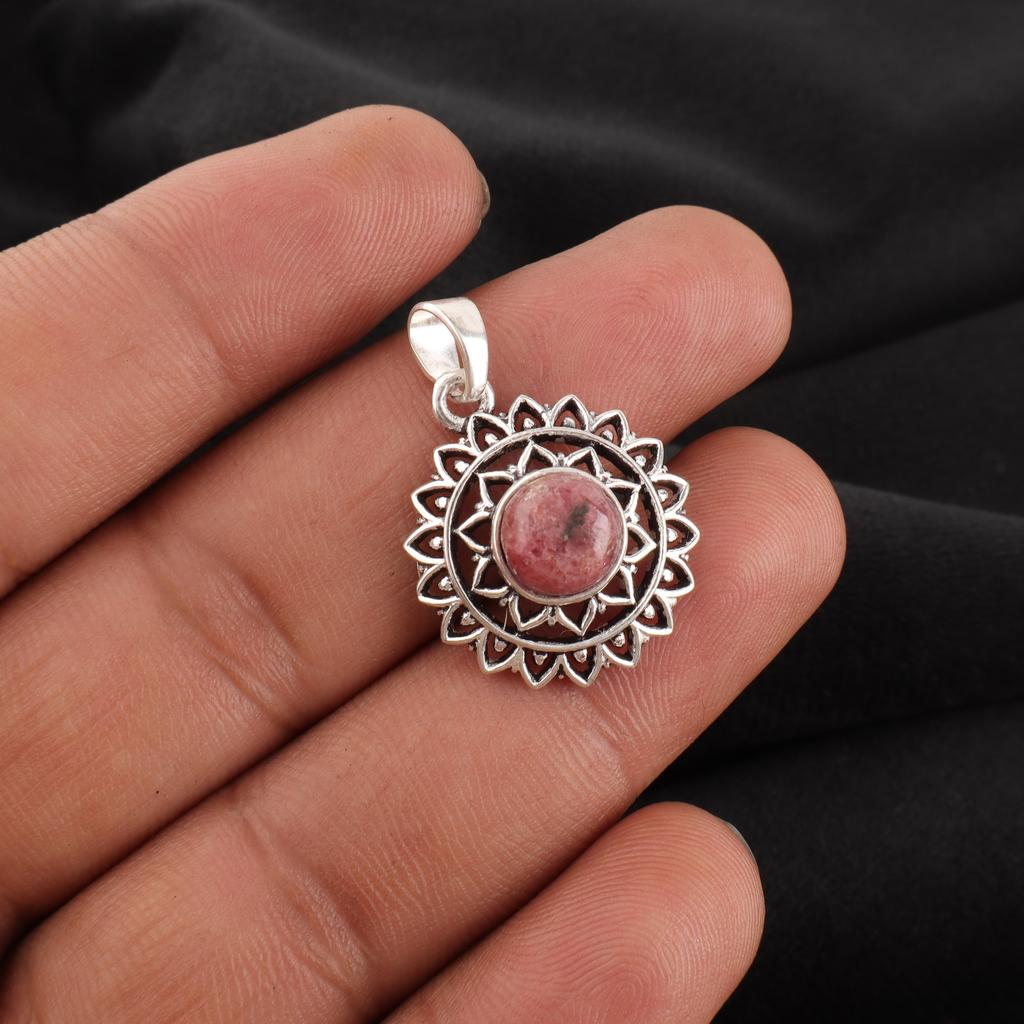 Black Rhodonite Gemstone Jewelry, 925 Sterling Silver Pendant, Handmade Rhodonite Silver Chain Pendant For Wedding Gift