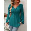 YYFS Women's Fashion Casual Spring Fall Solid Color Print Long Sleeve V-Neck Blouses & Shirts