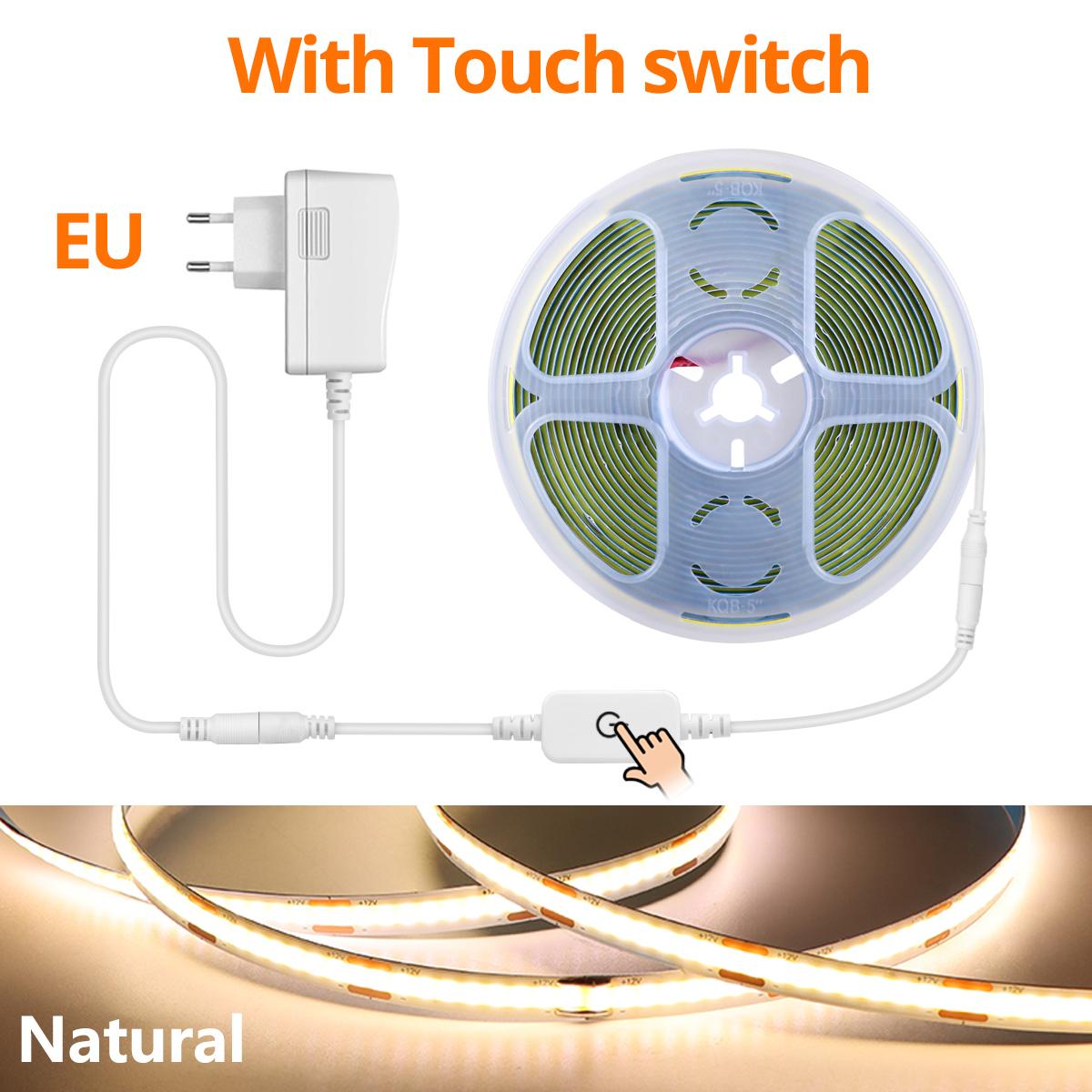 

320 светодиодов/м FCOB Светодиодная лента для кухни Светодиодная подсветка под шкаф CRI90 + Регулируемая яркость 1-5M Светодиодный комплект Белая теплая естественная лампа с вилкой европейского стандарта 1M