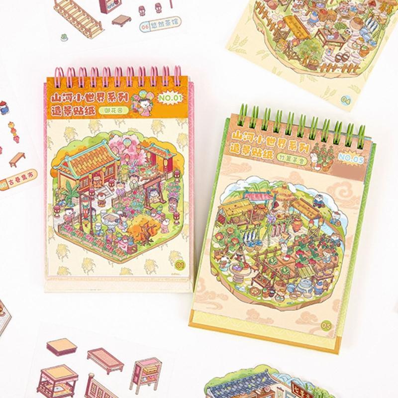 DIY Decorative Sticker Chinoiserie Theme Landscape Sticker Book Scene Sticker Journal Supplies Gift for Kid Child