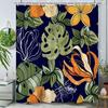 Tropical Leaves Shower Curtain for Bathroom Green Palm Leaf Orange Flower Shower Curtain Waterproof Polyester Fabric Farmhouse
