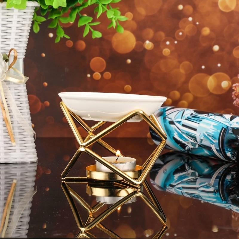 Aromatherapies Diffuser Wax Melt Burners with Ceramics Bowl Metal Tealight Holder Rack for Enhancing Home Aesthetic