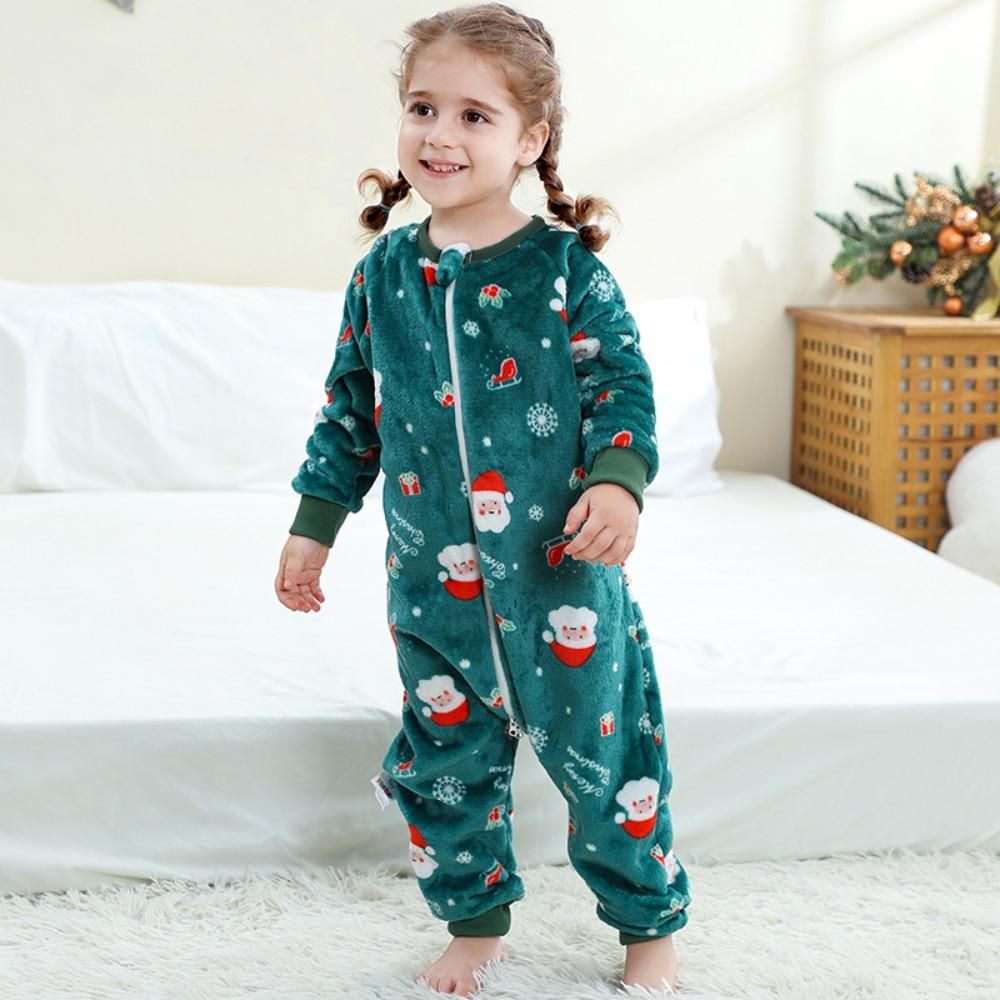 Kids Flannel Onesie Pajamas Cartoon Loungewear Christmas Costume Flannel Sleeping Bag Jumpsuit
