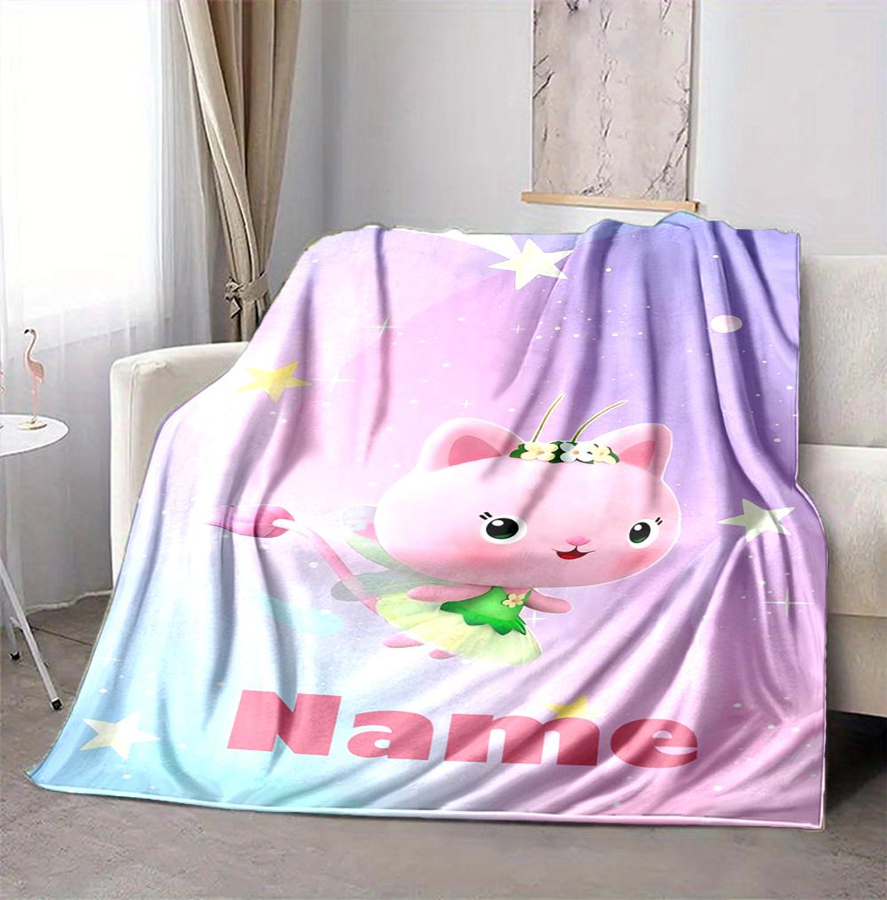 Custom Name Fairy Cat Dreams Flannel Blanket Throw Blanket Soft Warm Sofa Bed Home Decor Unique Gift