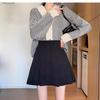 2024 Spring Women's Academy Style Black Sweater & High-Waisted A-Line Pleated Skirt