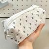 Canvas Pencil Case Cute Mini Bow Print And Large Capacity Smooth Zipper For Students School Daily Stationery Storage