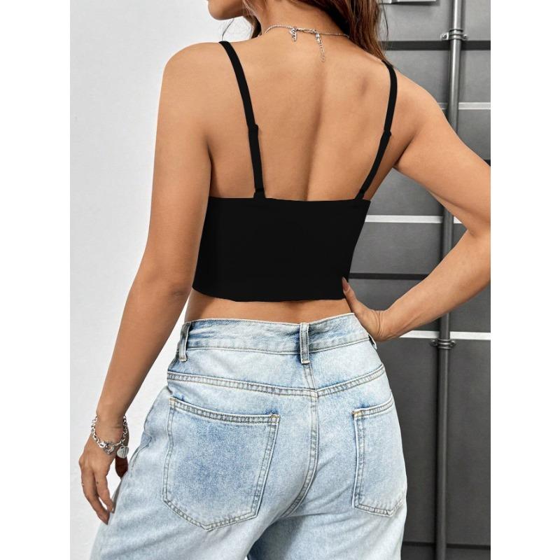 Women Sexy Slim Fit Slit Design Solid Twisted Single Strap Crop Camisole Top