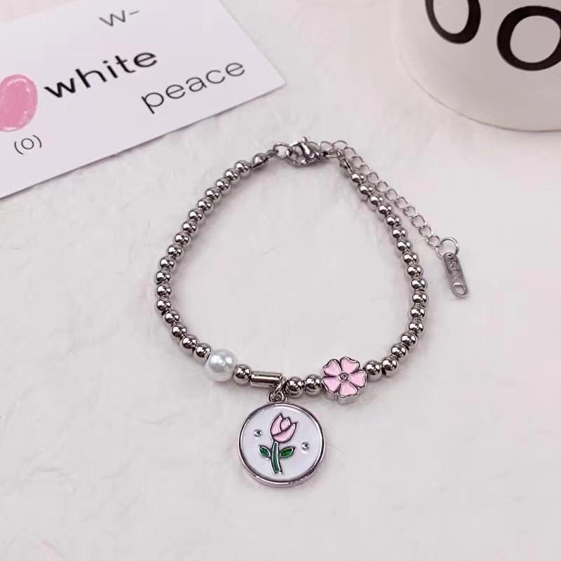 Tulip Pink Elegant Flower Bracelet For Women Highend Geometric Design Summer 2024