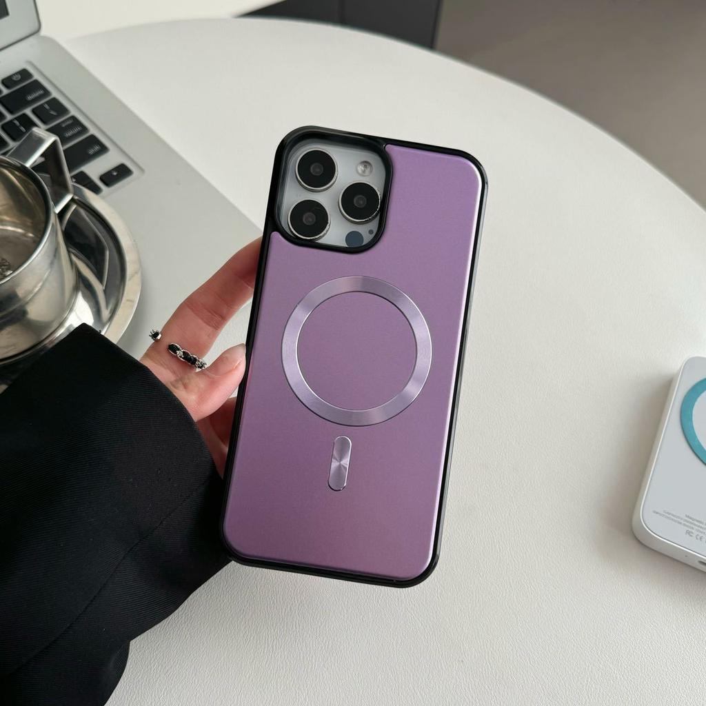 Złota Tarcza Odpowiednia dla IPhone16 Jednolity Kolor Skóra w Dotyku Wzór CD Magnetyczne Etui z Przyssawką Apple 16PM Magnetyzacja Dwa w jednym 15 Etui Ochronne