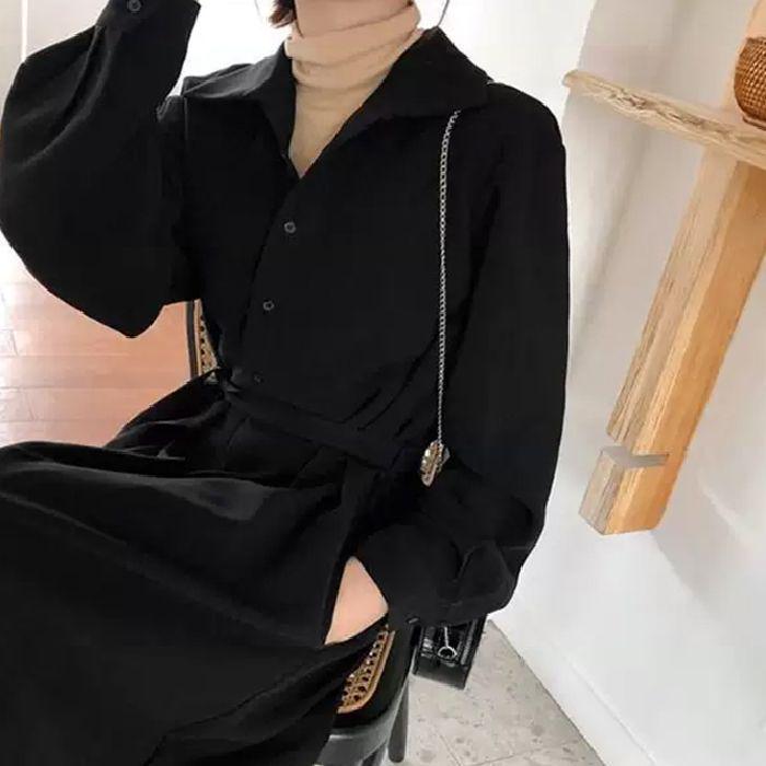 Hepburn French Retro Slimming Long Sleeve Black Dress for Women - Spring/Autumn