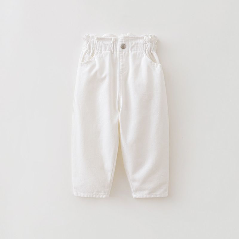 Mark Jenny Simple Denim Girls  Lace Waist Versatile Carrot Pants Baby Pants Spring New Style 560093 Rice White 120
