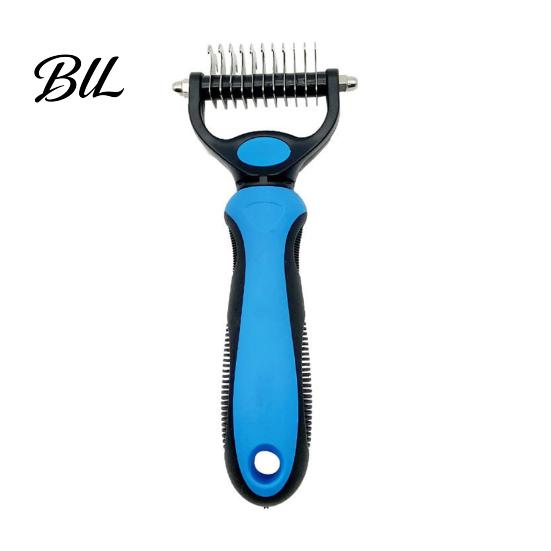 Dual Side Pet Brush Grooming Rake Double Sided Stainless Steel Blades Cat Deshedding Detangling Tool Undercoat for Dogs Cats Shedding Control S