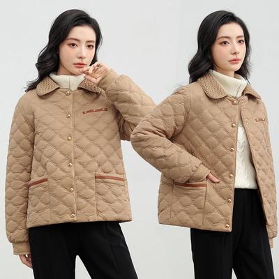 Nowy Jesienno-Zimowy Modny Płaszcz z Lekkiej Bawełny w Romby dla Kobiet z Krótkimi Kurtkami Puchowymi i Kurtkami dla Niskich Osób
