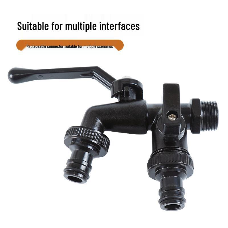 Black-Plated Zinc Alloy Double Outlet Garden Faucet