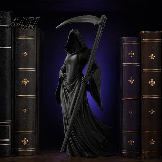 Gothic Home Ornament 3D Printed Female Grim Reaper Statue, Hooded Faceless Resin Figurine with Detachable Dark Fantasy Desk Accessory Scythe, Mystical