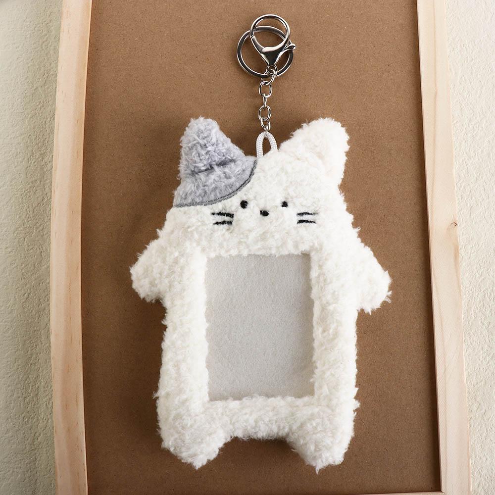 Cat Cartoon Plush Photocard Holder Korean Style Rabbit Cartoon Card Cover Card Sleeve with Keychain Pendant Bus Card Holder Girl