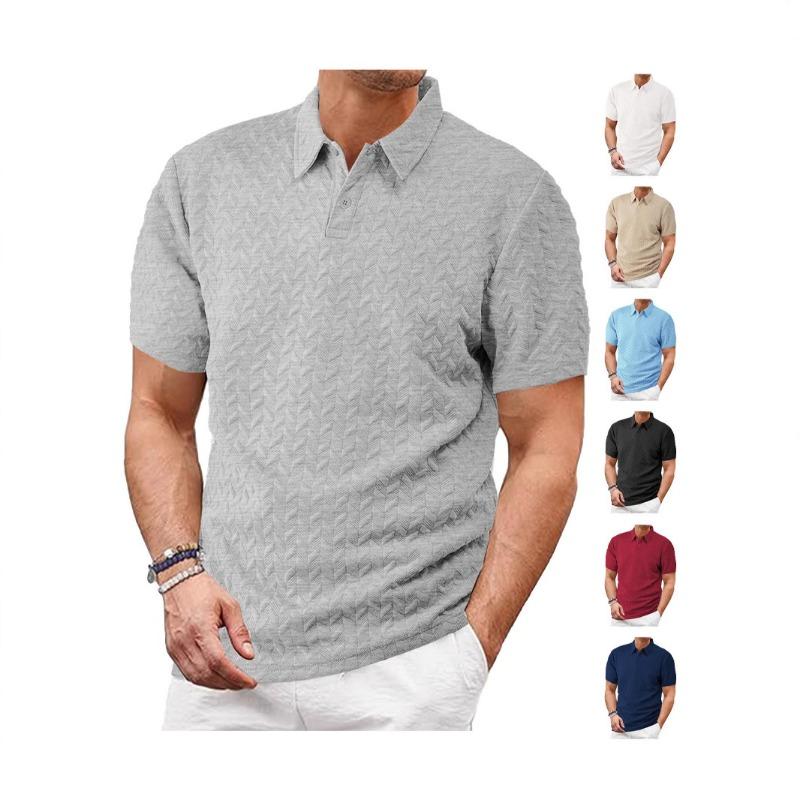 Men's summer new lapel jacquard thin short-sleeved men's casual sports polo shirt