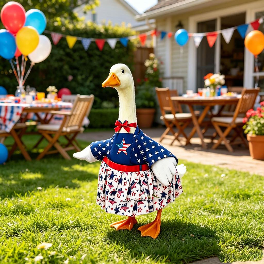 23 Inch Patriotic Goose Costume with 250th Anniversary Star and Stripe Print Dress Shirt for 4th of July Celebration