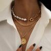 3Pcs/Set Goth Baroque Imitation Pearl Coin Portrait Pendant Choker Necklace for Women Vintage Link Chain Aesthetic Wed Jewelry