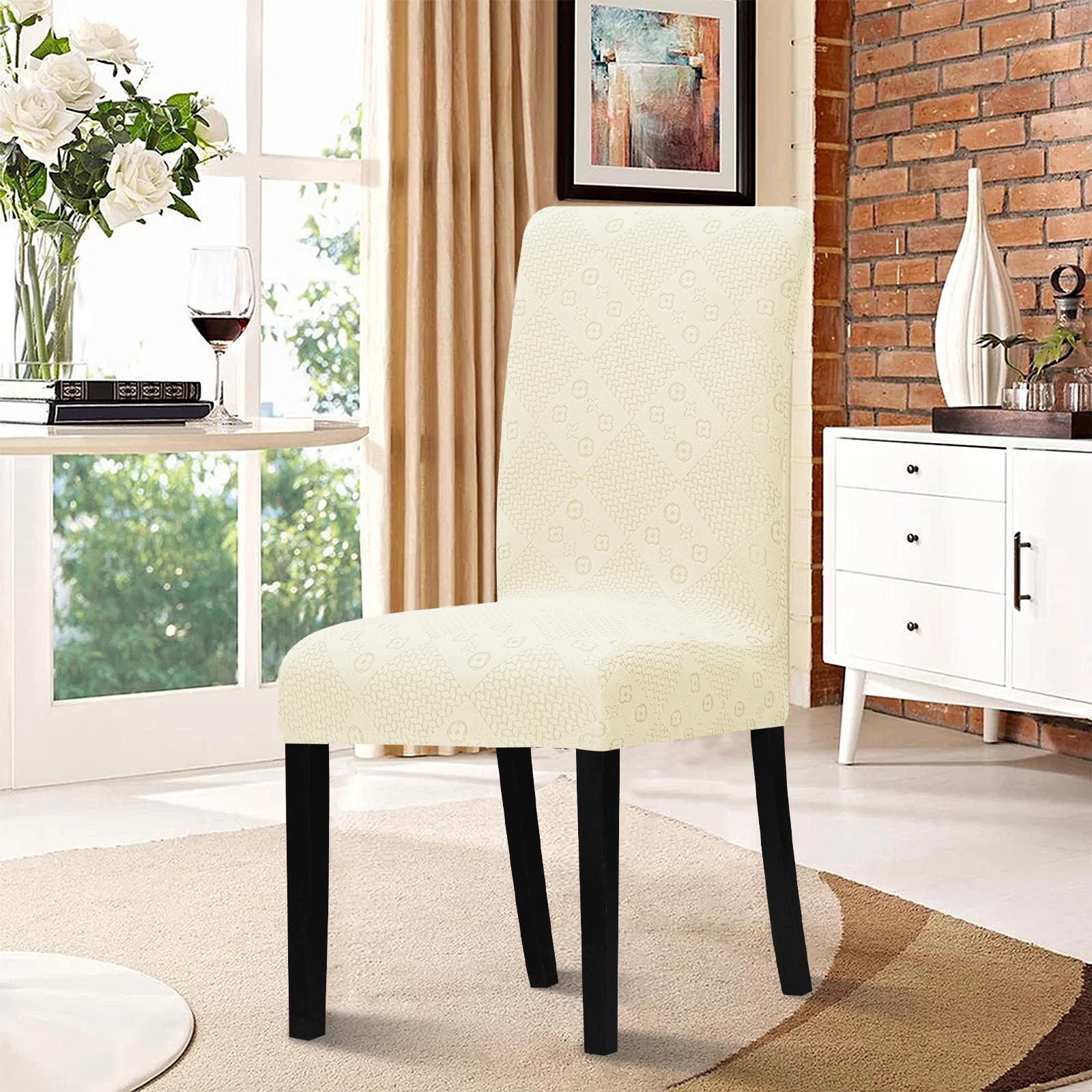 

Жаккардовый чехол на стул, толстый эластичный чехол на стул, эластичный защитный чехол для стула для столовой, кухни, украшения дома для вечеринки 1 pc кремовый