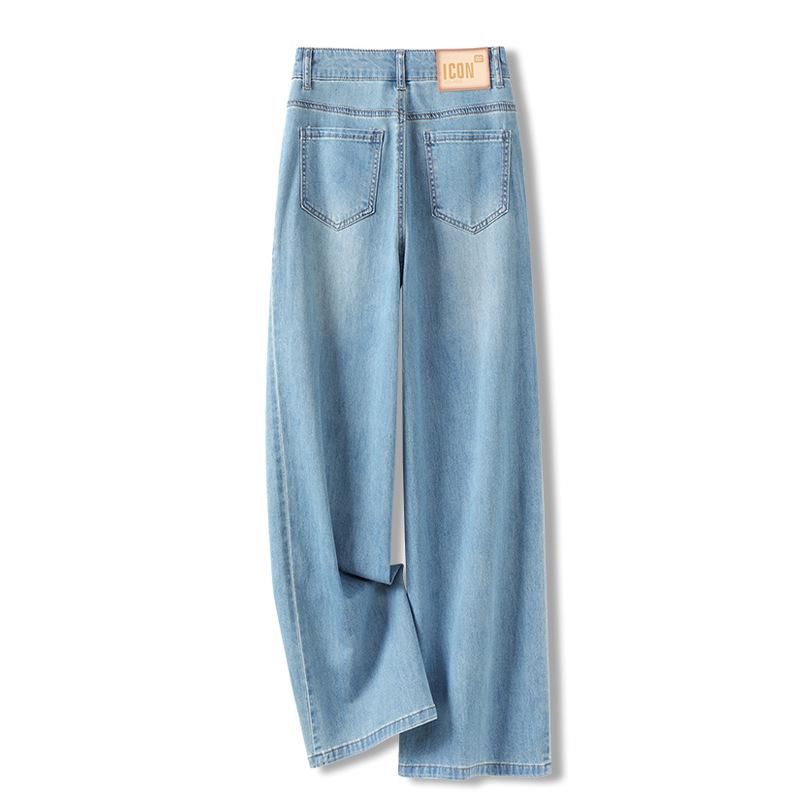 Women's Light Blue High-Waisted Wide-Leg Jeans - 2025 Summer Slimming Style