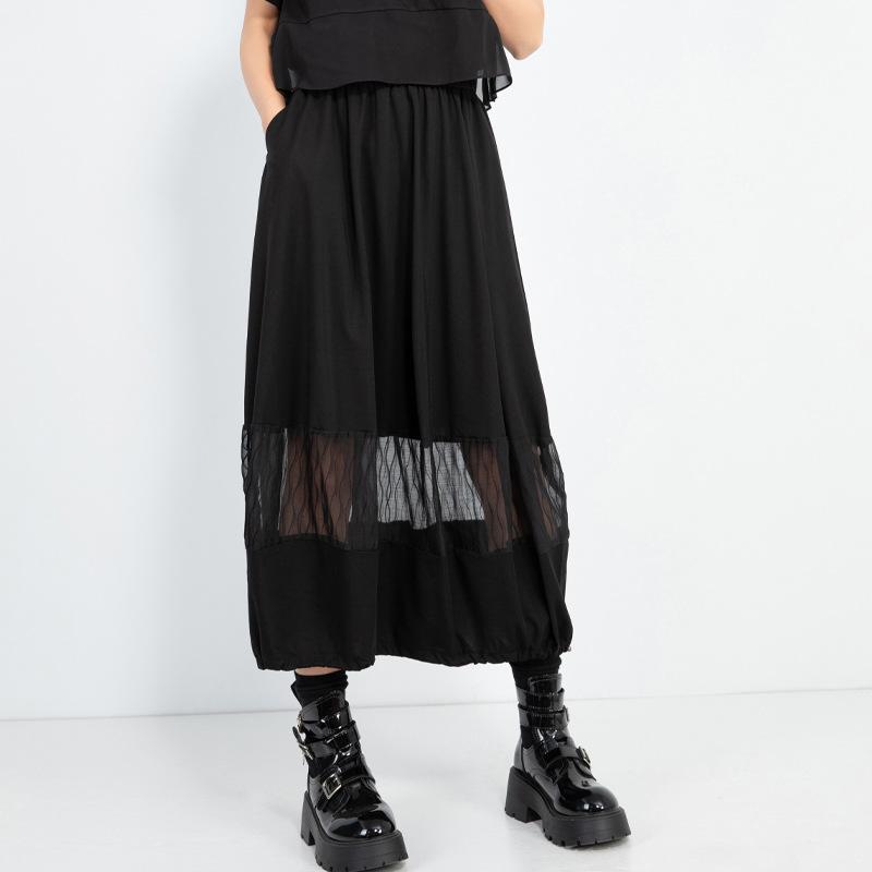 Talla grande Negro Cintura alta vintage Verano casual suelto largo para mujer faldas falda de mujer