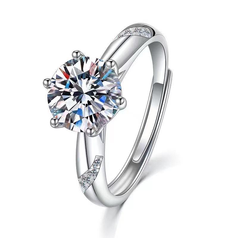 Imitation Moissanite Ring Women's 1-2 Carat Fashion Six-claw Ring Open Ring