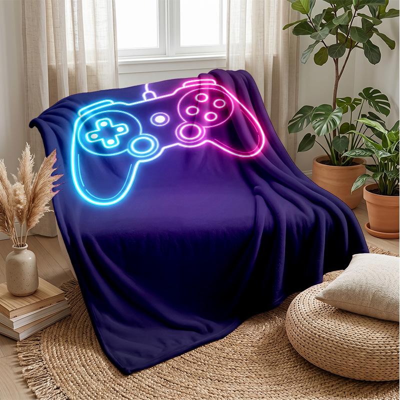 Neon Game Controller Theme blanket Lightweight Warm Flannel Blanket Decorative Throw Blanket for Home Decoration