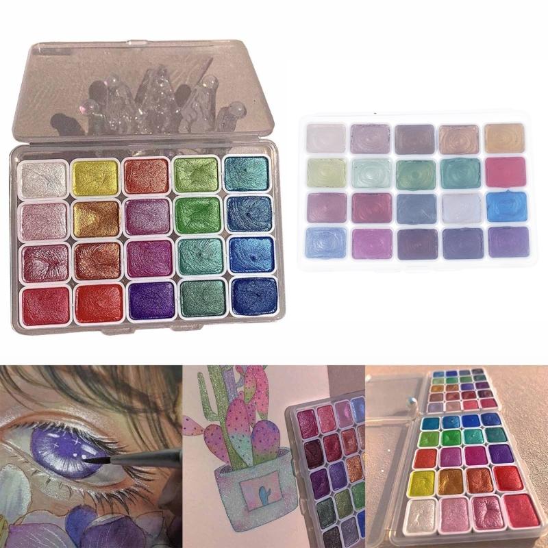 20 Colors Glitter Watercolor Paints Professional Artist Set for Painting on Paper Wood Stone Rock Fabric, DIY Nail