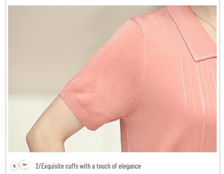 Elegante Stricktops in Übergröße aus Eis-Seide für Mütter - Kurzarm-Sommer-T-Shirts für stilvolle Frauen mittleren Alters