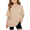 Girls Short Sleeve Striped T Shirt Crewneck Loose Fit Casual Cotton Tee for Kids Lightweight Breathable Top for Summer Daily Wear
