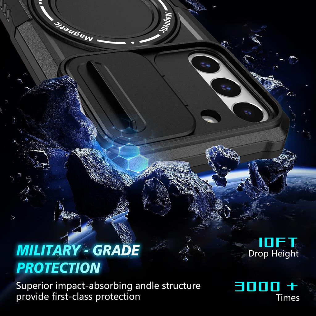 For Samsung Galaxy S22+ 5G Kickstand Case PC+TPU Magnetic Phone Shell with Lens Cover
