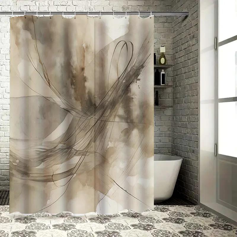 Современный Декор Ванной Комнаты Темные Тона Текстурированные Узоры Шторка для Душа для Дома Ванной Спа W90xH180cm
