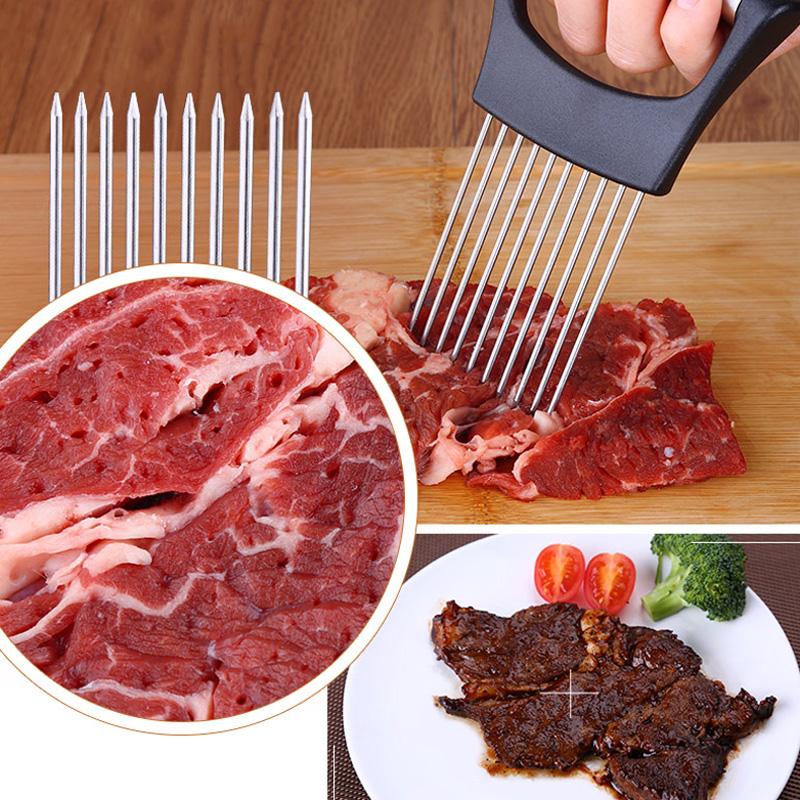 Onion Cutter Stainless Steel Onion Slicer Vegetable Chopper Tomato Lemon Slicing Holder Meat Tenderizer Kitchen Tools Gadget