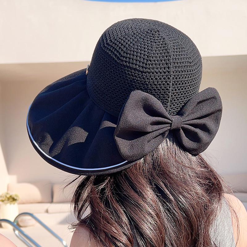 Summer Sunscreen Hat Female Face Cover Bow Hollow Bucket Hat Versatile Face Small Outdoor Sun Basin Hat