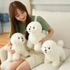 Realistic Cute Bichon Frise Plush Toy Squishy Fluffy Simulation Puppy Dog Stuffed Animal Doll for Birthday Gift Home Decoration