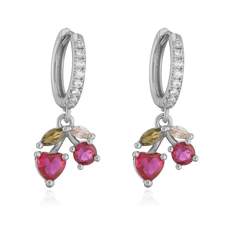 HECHENG,Fruit Party Sweet Cute Strawberry Cherry Shape Pendant Brass Earrings Women's Fashion Jewellery 1 Pair