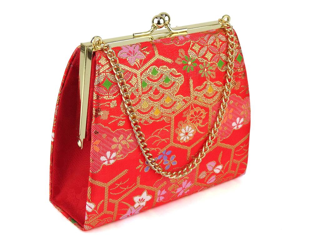 Muromachi Kimono Girls Gold Brocade Fabric Zori Bag Set DZB102 [Kyoto St. ] Shichi-Go-San [Red]