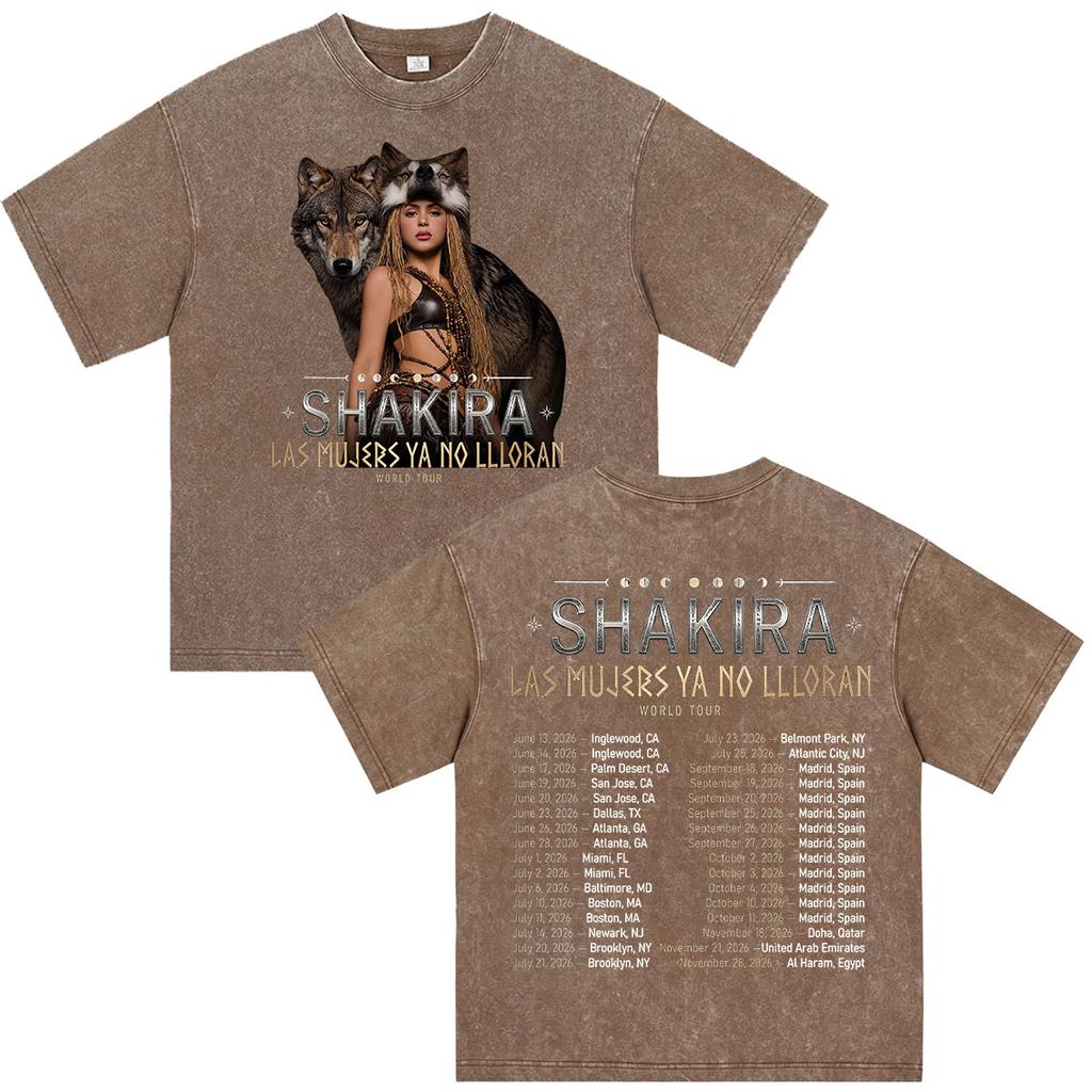 Shakira Las Mujeres Ya No Lloran World Tour 2026 Vintage Washed T-shirts Men Women Clothing Casual Harajuku Short Sleeve T Shirt
