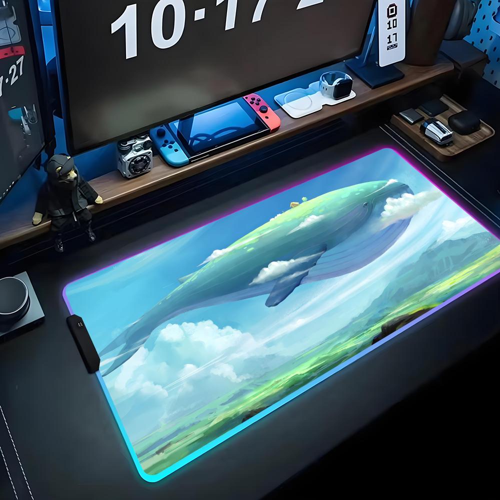 Flying Whale Mouse Pad RGB Gaming Mousepad Big LED Pad PC Desk Mat Luminous Mouse Pad Large Keyboard Mats Table Rug With Backlit