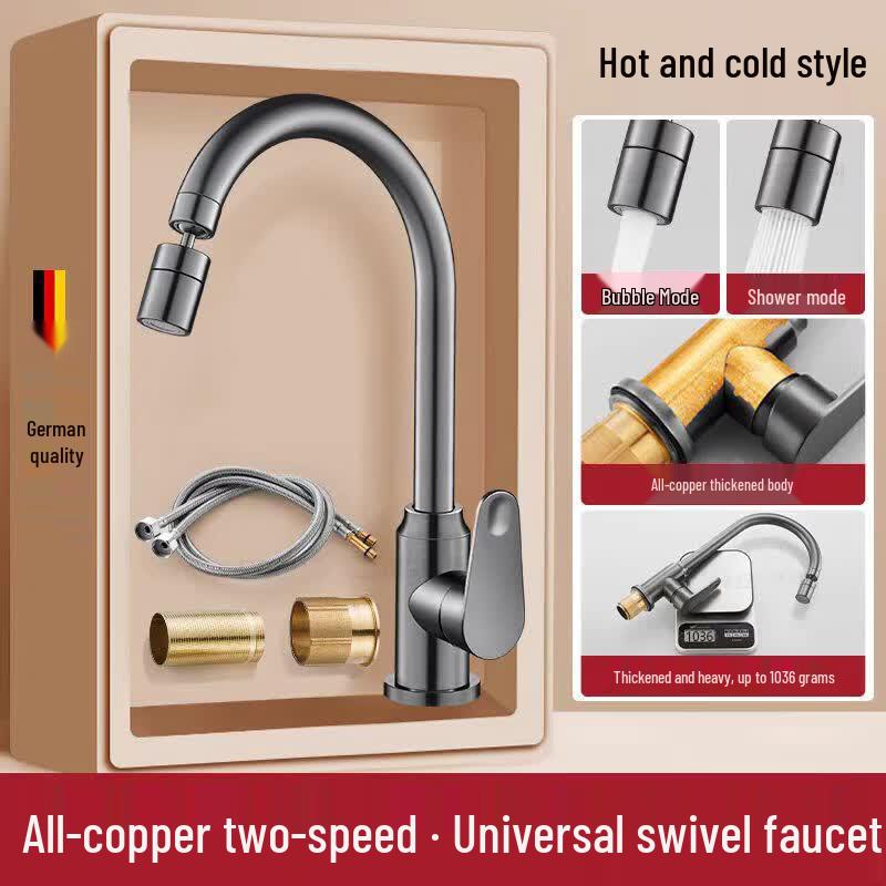 Oein Rotatable All-Copper Kitchen Faucet with Spray Head