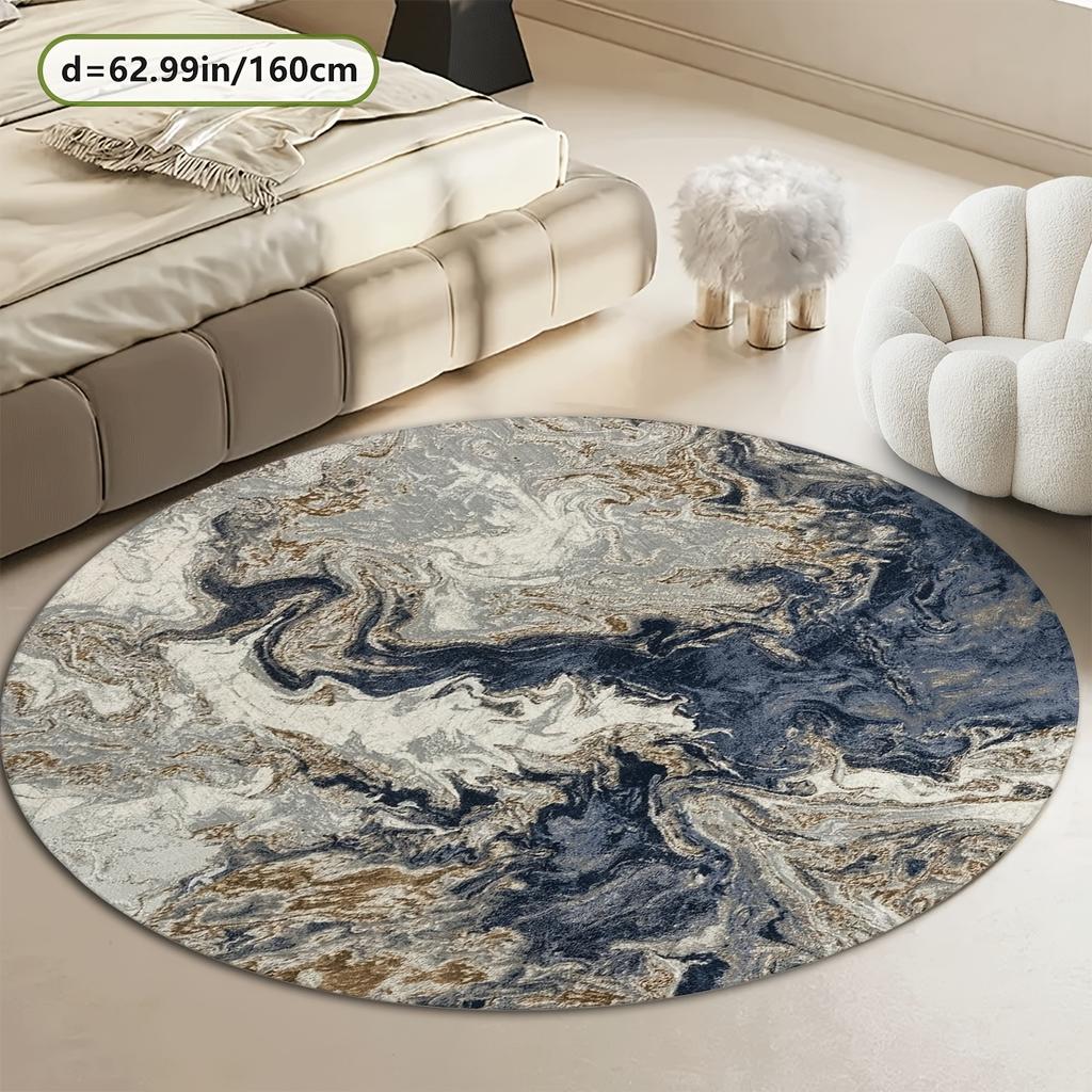 Crystal velvet carpet Abstract Blue Fluid Art Round Mat,  Plush Velvet with Non-Slip Dot Backing, Machine Washable,