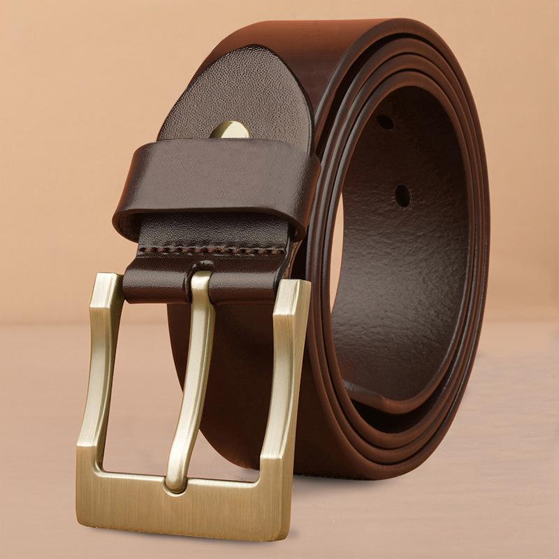 Men's Genuine Leather Pin Buckle Casual Middle-aged Trouser Belt Men's Trendy Alloy Buckle Retro Two-layer Cowhide Belt