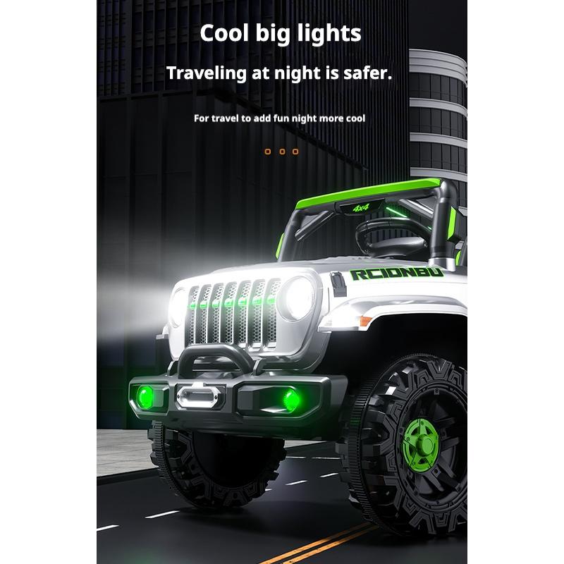 Çocuklar için elektrikli dört tekerlekli arazi uzaktan kumandalı çift sürüşlü oyuncak bebek arabası Bluetooth Müzik LED Işıkları 3 mod