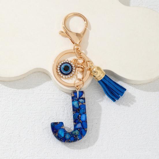 Blue Series Keychain Pendant Initial Letter Key Chain with Eyes Tassel Design