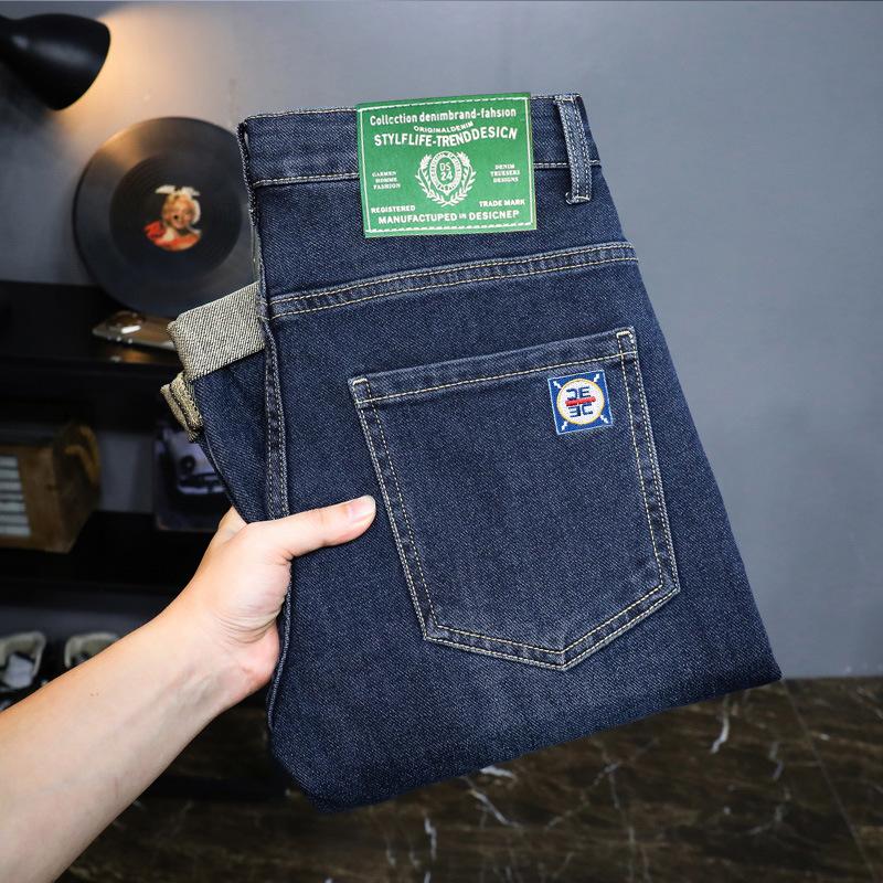 

Мужские джинсы осень и зима новый тренд ретро мужские брюки эластичные прямые брюки с добавлением флиса и увеличенный повседневный размер 38 синий
