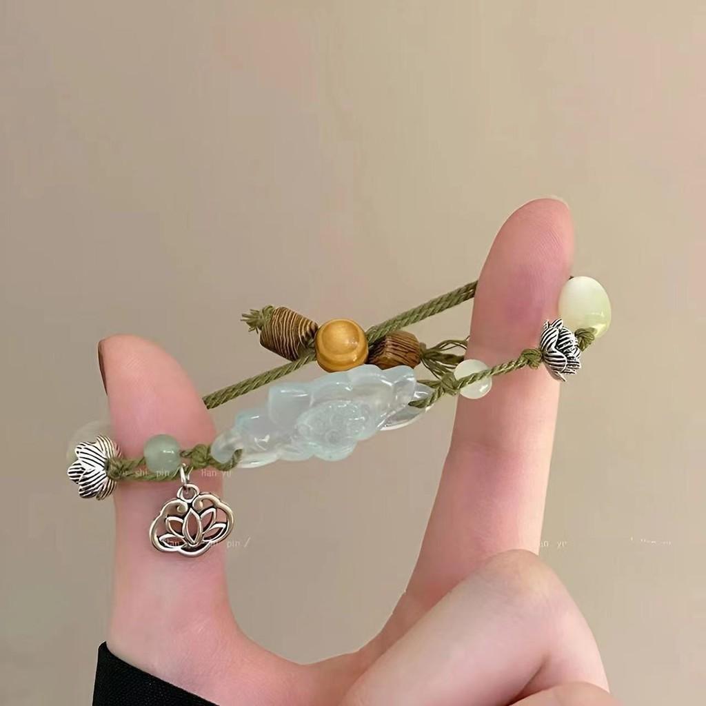 Exquisite New Chinese Style Green Beaded Pendant Bracelet For Women With Unique Design