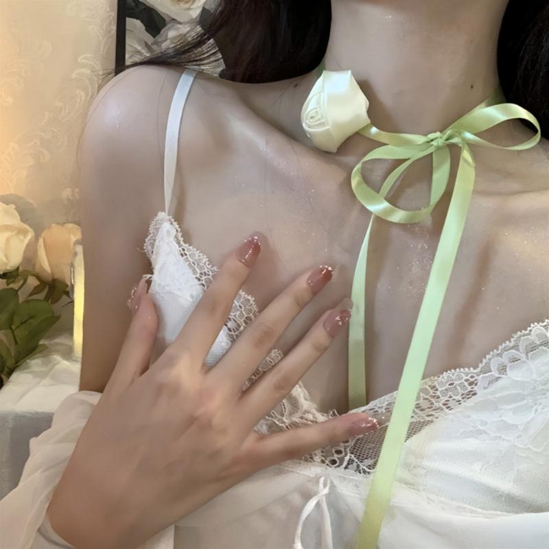 Flower Choker Necklace Soft Fabric Material Flower Choker Rose Ribbon Necklaces Cloth Accessories for Women Teen Girls
